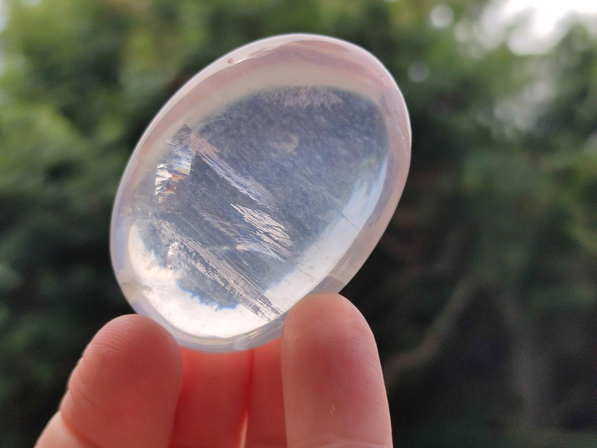 Polished Girasol Pearl Quartz Palm Stones x 12 From Ambatondrazaka, Madagascar