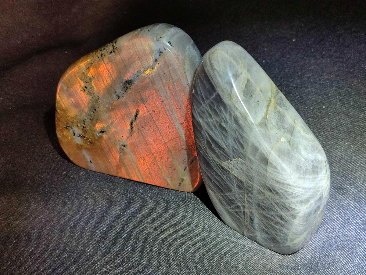 Polished Rare Purple Sunset Flash Labradorite Standing Free Forms x 3 From Madagascar