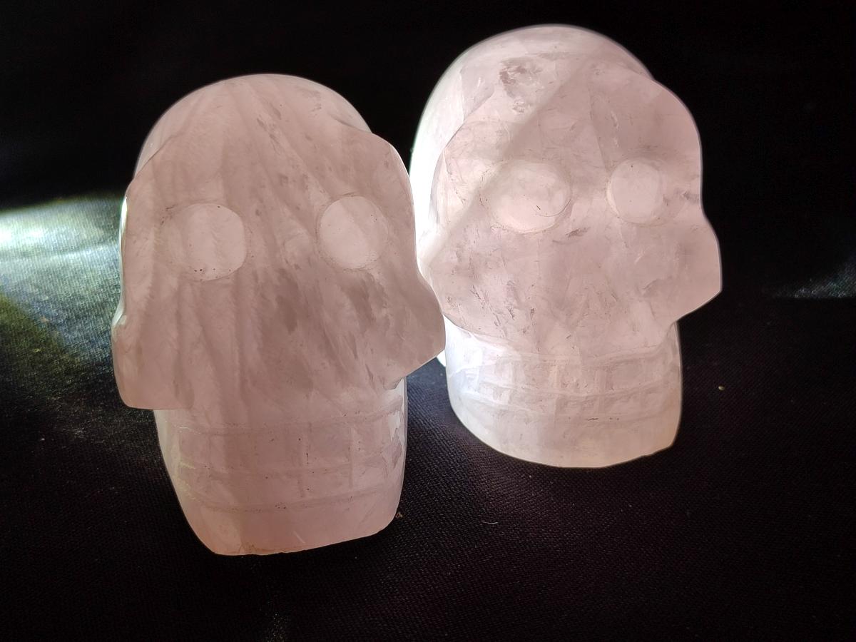 Hand Made Gemmy Rose Quartz Skulls x 3 From Madagascar