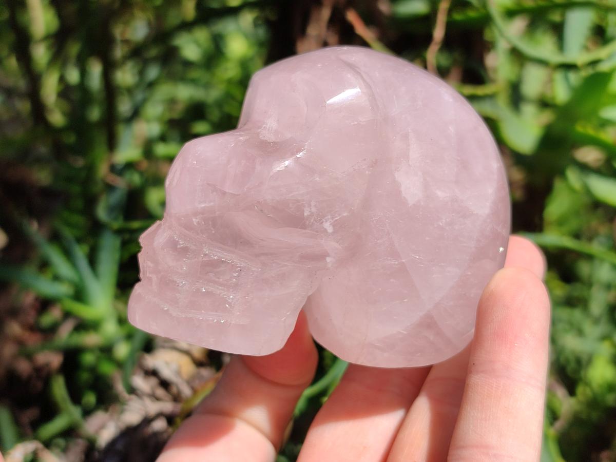 Hand Made Gemmy Rose Quartz Skulls x 3 From Madagascar