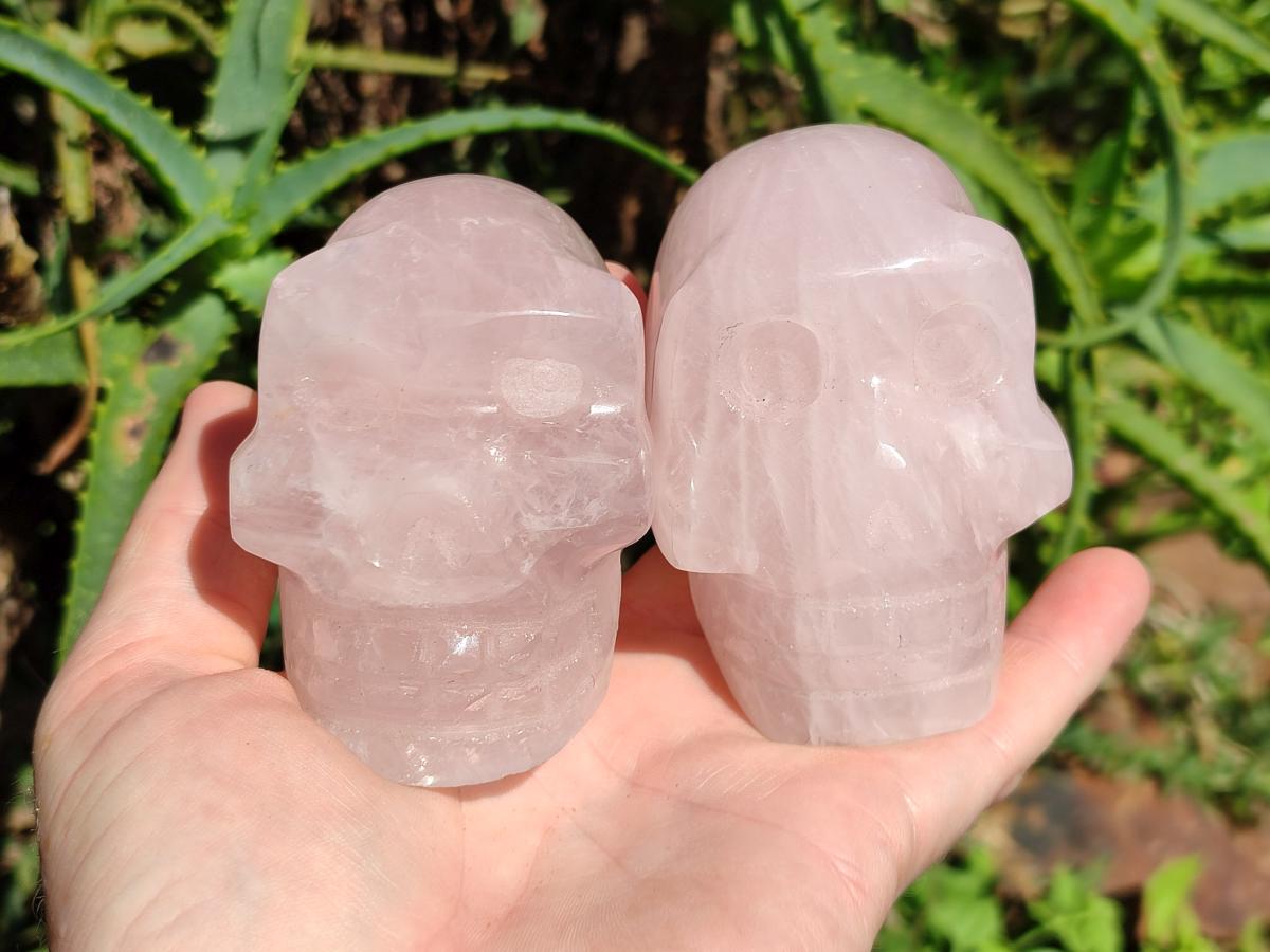 Hand Made Gemmy Rose Quartz Skulls x 3 From Madagascar