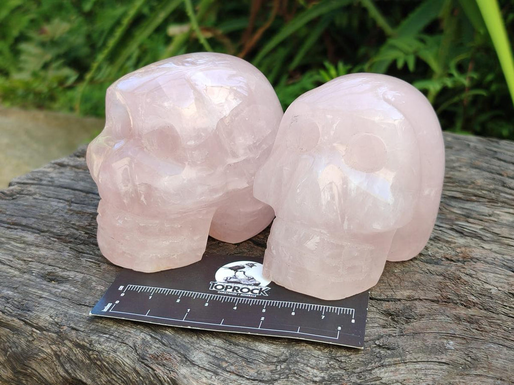 Hand Made Gemmy Rose Quartz Skulls x 3 From Madagascar