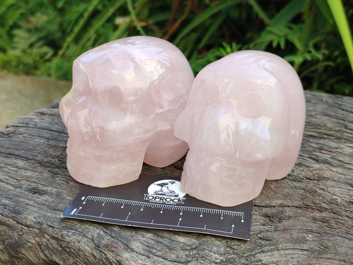Hand Made Gemmy Rose Quartz Skulls x 3 From Madagascar