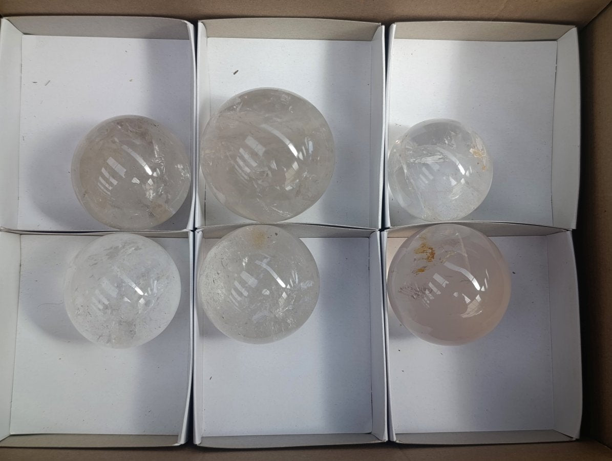 Polished Girasol Pearl Quartz Spheres x 6 From Ambatondrazaka, Madagascar