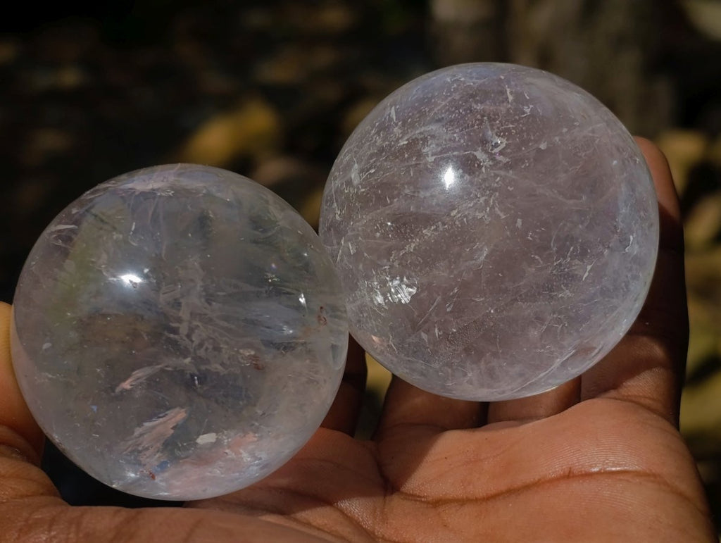 Polished Girasol Pearl Quartz Spheres x 6 From Ambatondrazaka, Madagascar