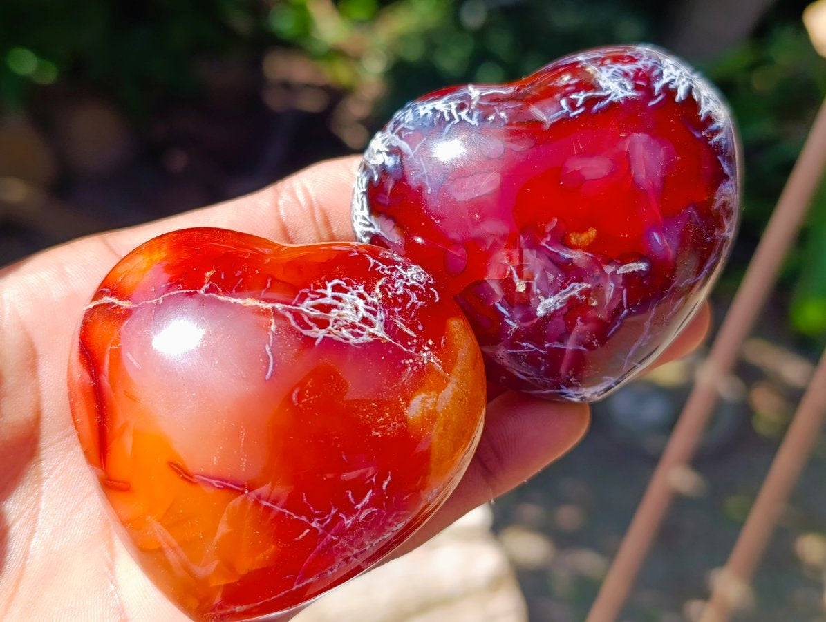 Polished Carnelian Agate Gemstone Hearts x 6 From Madagascar
