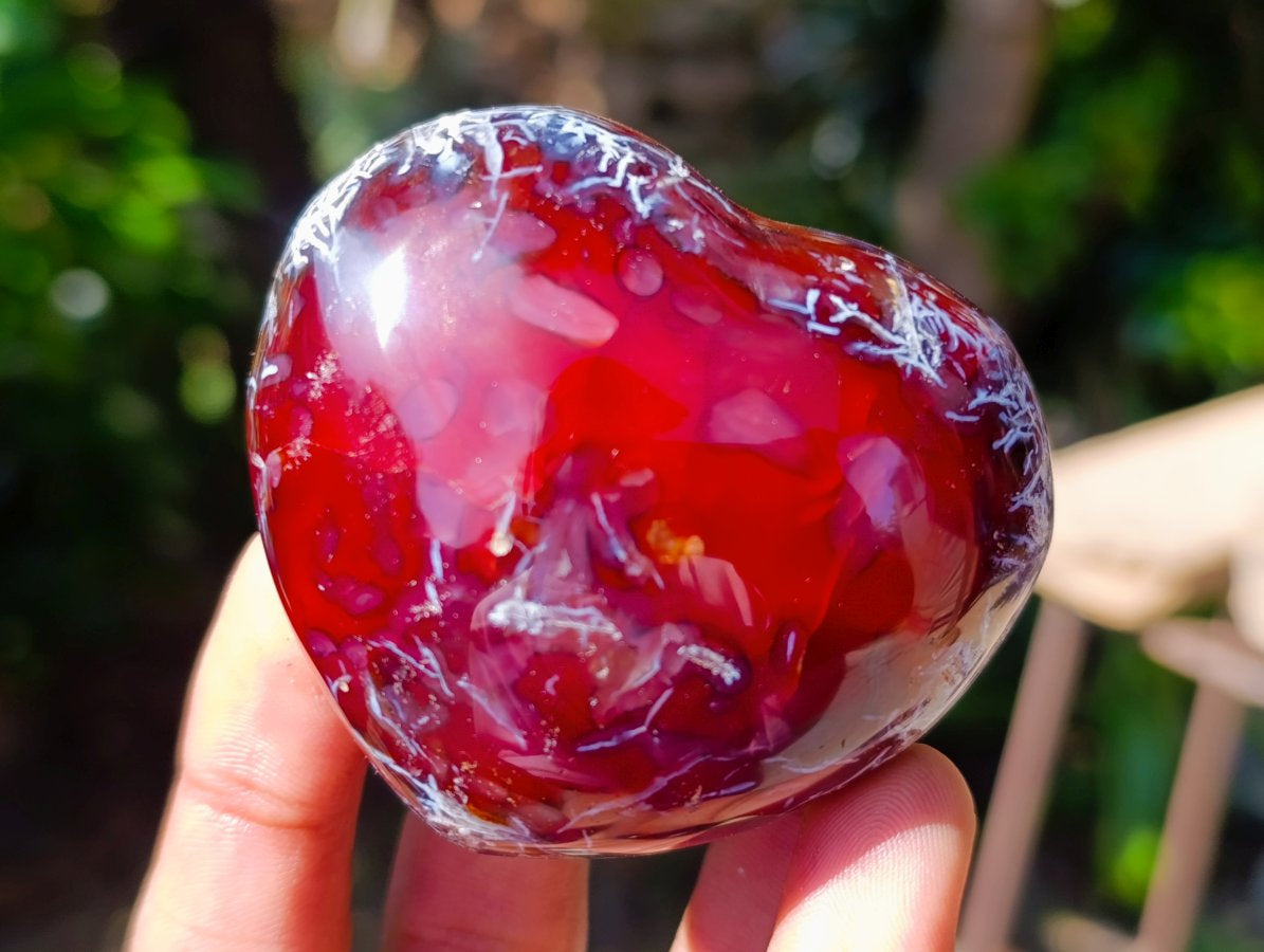Polished Carnelian Agate Gemstone Hearts x 6 From Madagascar