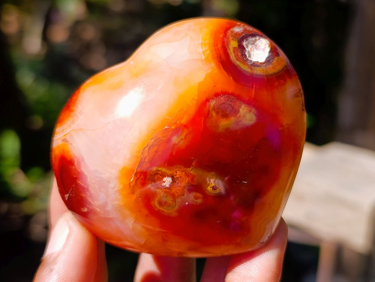 Polished Carnelian Agate Gemstone Hearts x 6 From Madagascar