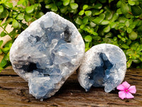 Natural Blue Celestite Geode Specimens x 2 From Sakoany, Madagascar