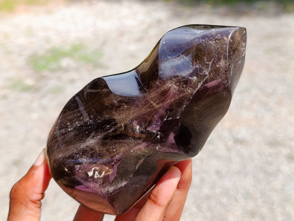 Polished Morion Smokey Quartz Flames x 2 From Madagascar