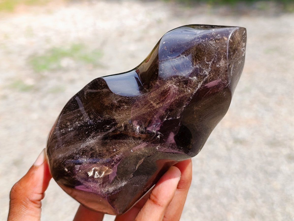 Polished Morion Smokey Quartz Flames x 2 From Madagascar