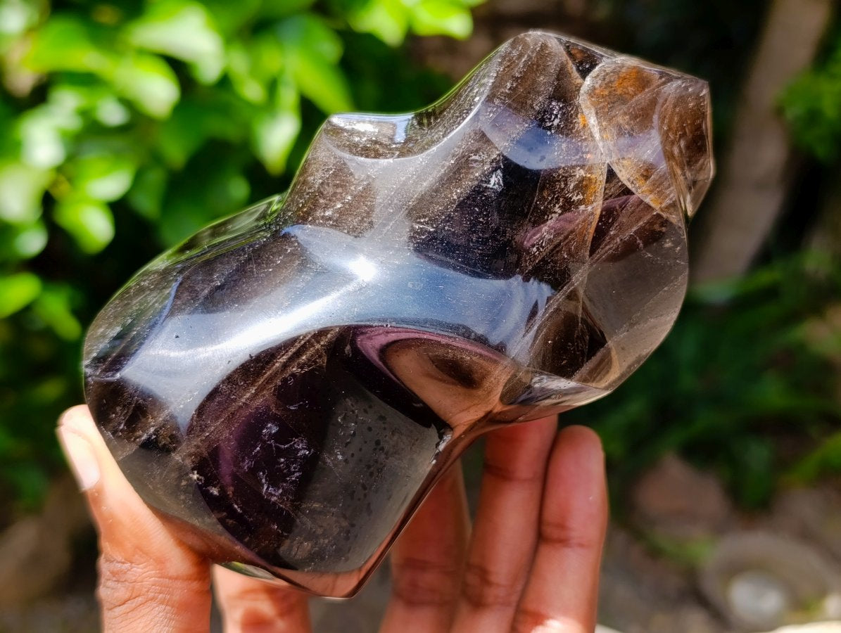 Polished Morion Smokey Quartz Flames x 2 From Madagascar
