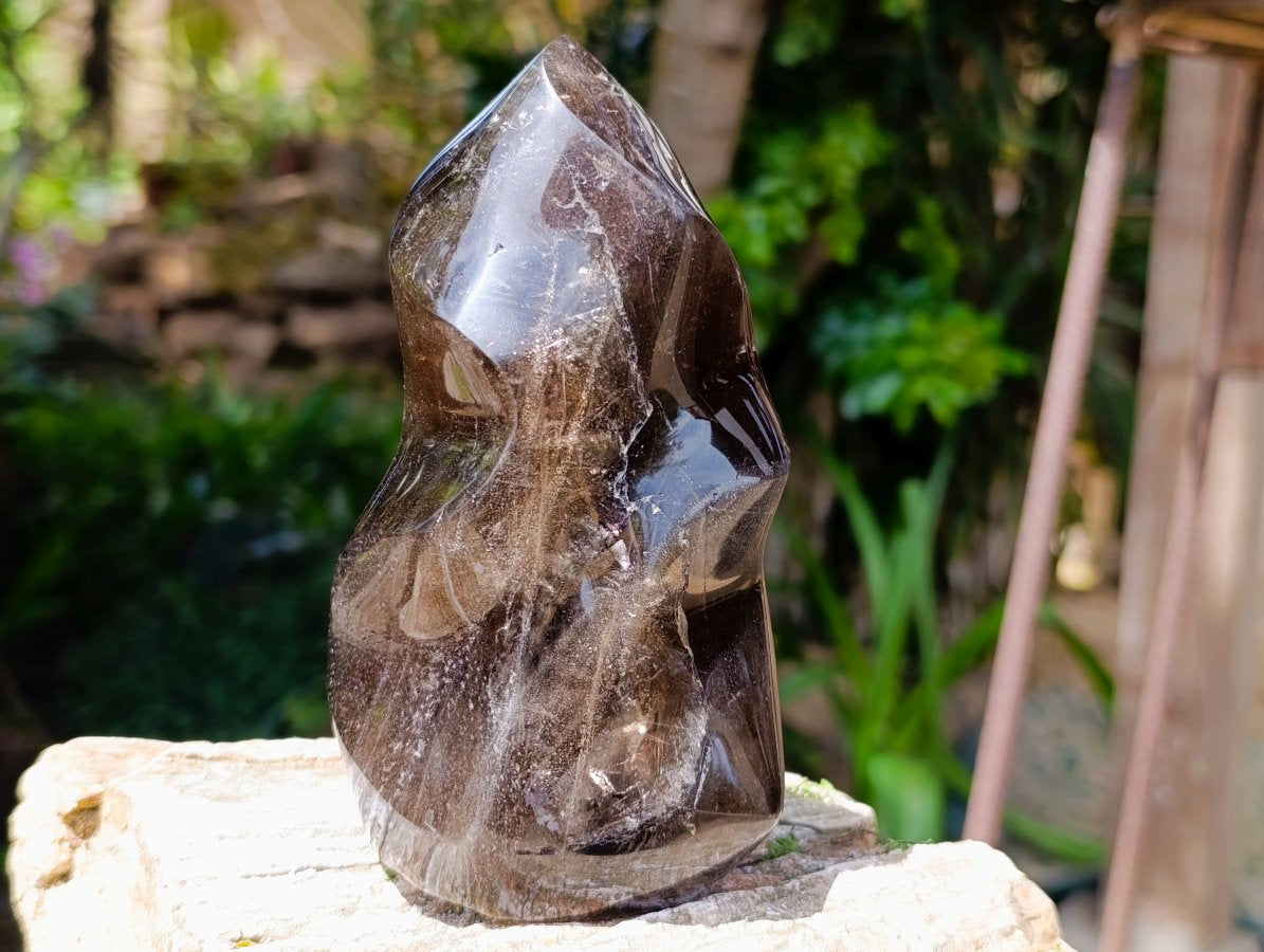 Polished Morion Smokey Quartz Flames x 2 From Madagascar