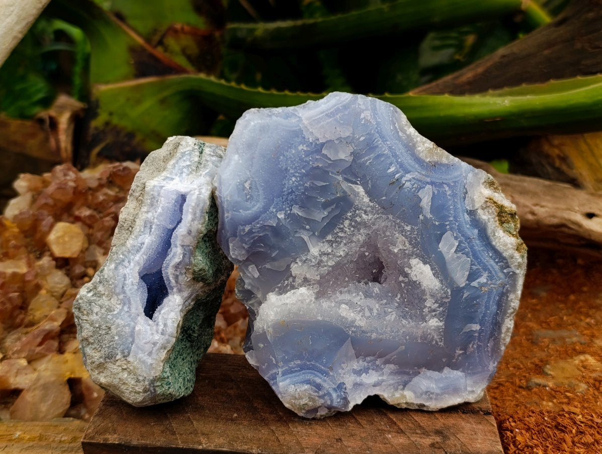 Natural Blue Lace Agate Geode Specimens x 4 From Nsanje, Malawi