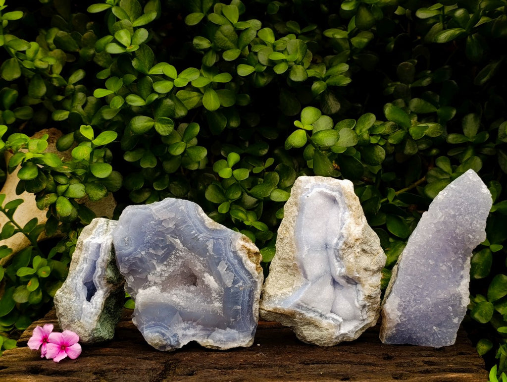 Natural Blue Lace Agate Geode Specimens x 4 From Nsanje, Malawi