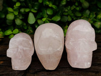 Hand Made Gemmy Rose Quartz Skulls x 3 From Madagascar