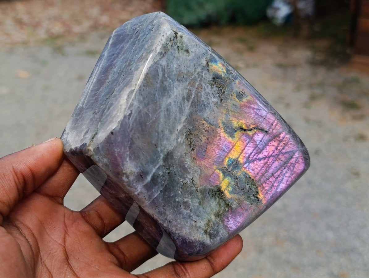 Polished Rare Purple Sunset Flash Labradorite Standing Free Forms x 2 From Madagascar