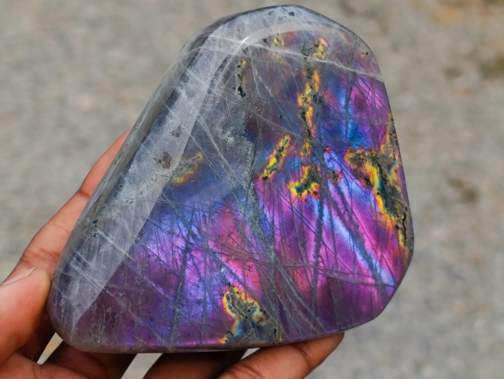 Polished Rare Purple Sunset Flash Labradorite Standing Free Forms x 2 From Madagascar