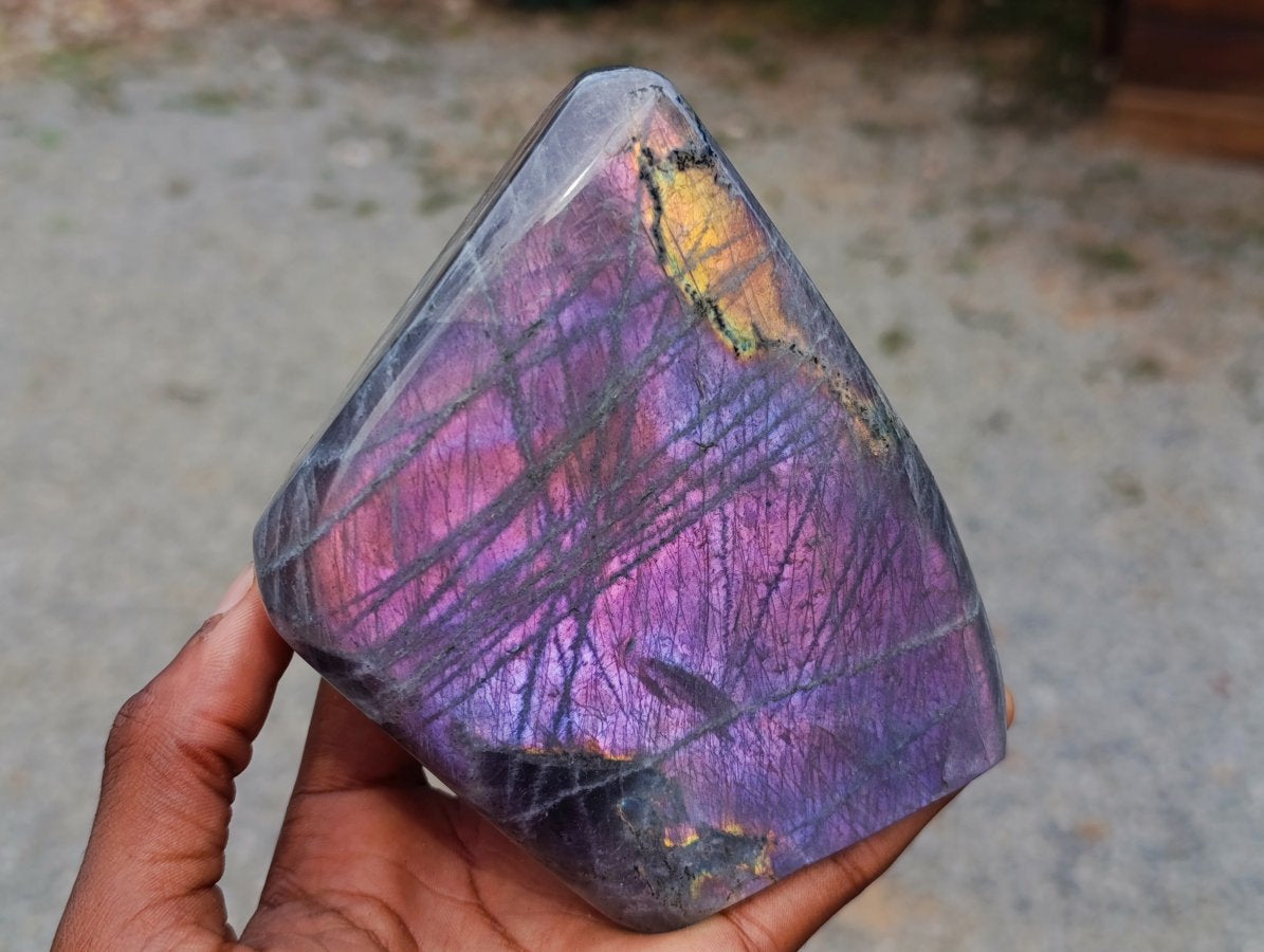 Polished Rare Purple Sunset Flash Labradorite Standing Free Forms x 2 From Madagascar