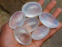 Polished Girasol Pearl Quartz Palm Stones x 20 From Ambatondrazaka, Madagascar