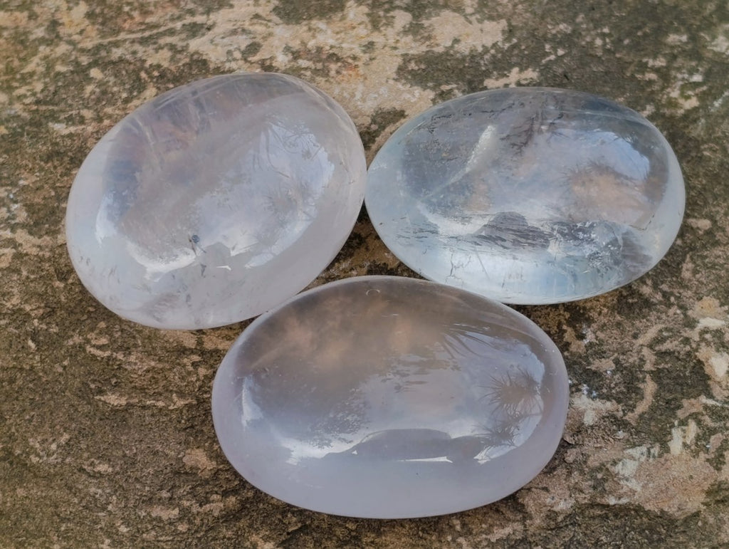 Polished Girasol Pearl Quartz Palm Stones x 20 From Ambatondrazaka, Madagascar