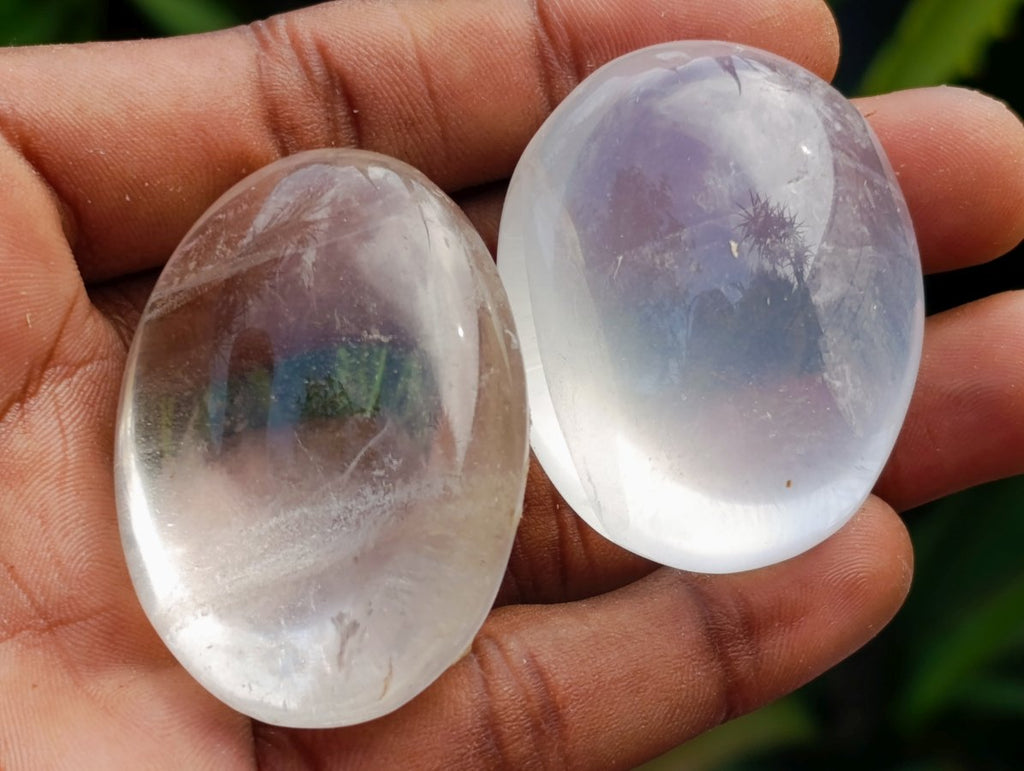 Polished Girasol Pearl Quartz Palm Stones x 20 From Ambatondrazaka, Madagascar