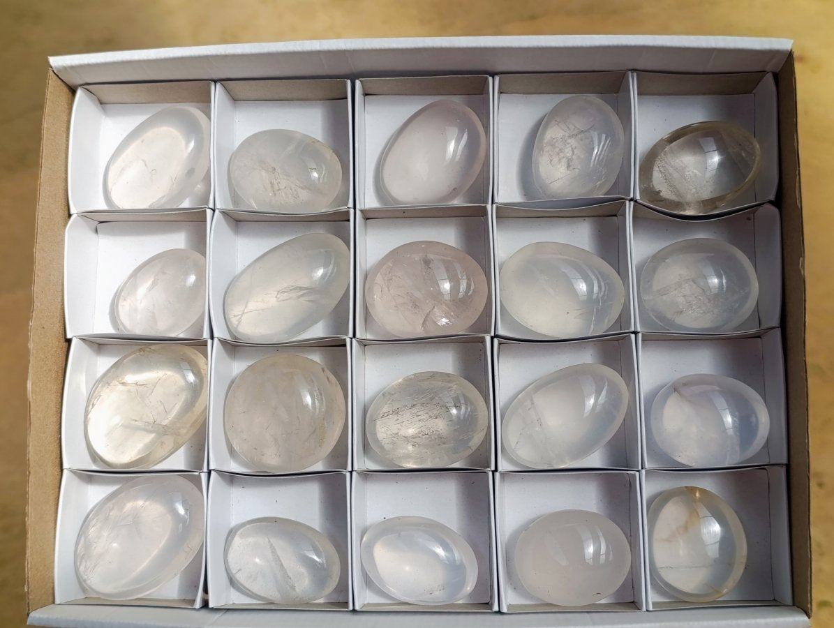 Polished Girasol Pearl Quartz Palm Stones x 20 From Ambatondrazaka, Madagascar