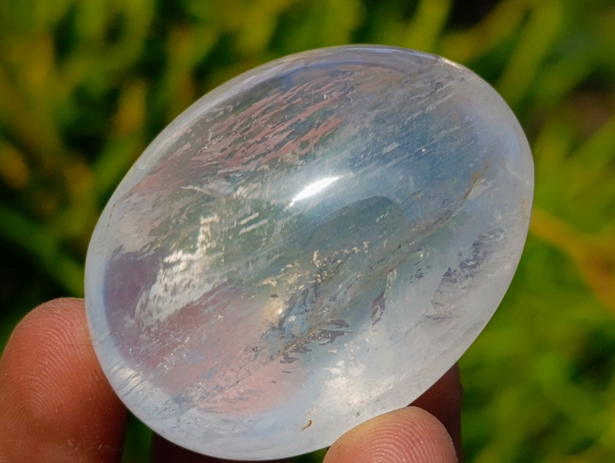Polished Girasol Pearl Quartz Palm Stones x 20 From Ambatondrazaka, Madagascar
