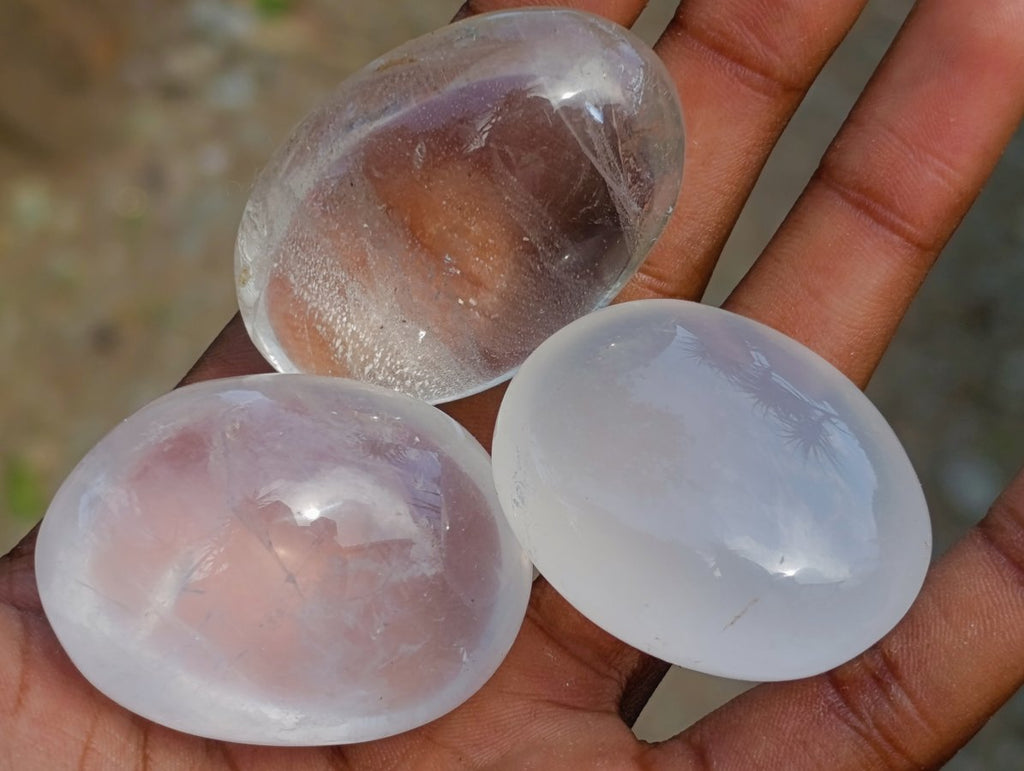 Polished Girasol Pearl Quartz Palm Stones x 20 From Ambatondrazaka, Madagascar