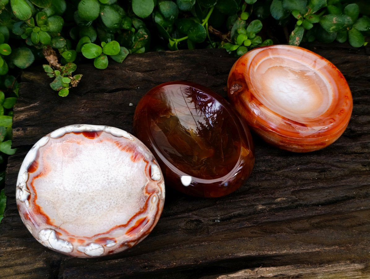 Polished Carnelian Agate Gemstone Bowls x 3 From Madagascar
