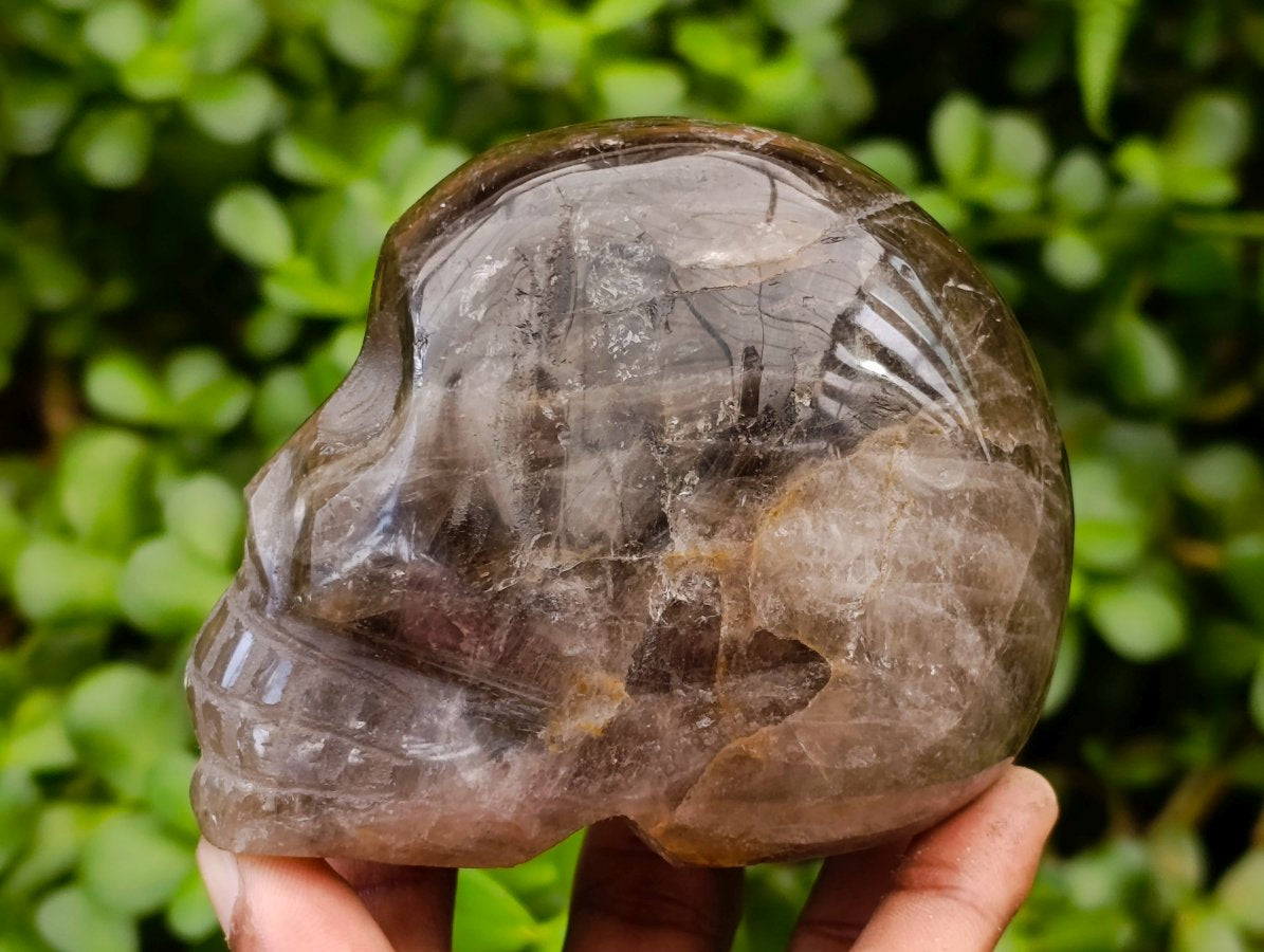 Hand Made Smokey Window Quartz Skulls x 3 From Madagascar