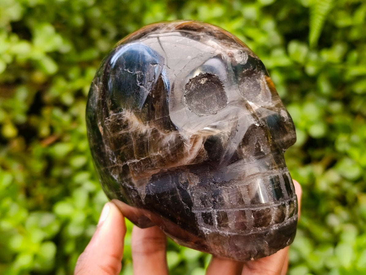 Hand Made Smokey Window Quartz Skulls x 3 From Madagascar