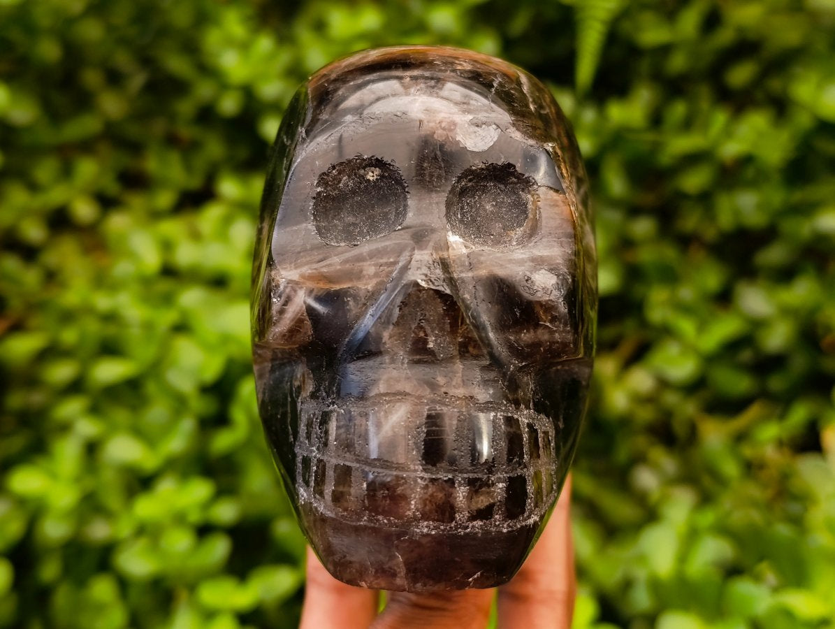 Hand Made Smokey Window Quartz Skulls x 3 From Madagascar