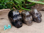 Hand Made Smokey Window Quartz Skulls x 3 From Madagascar