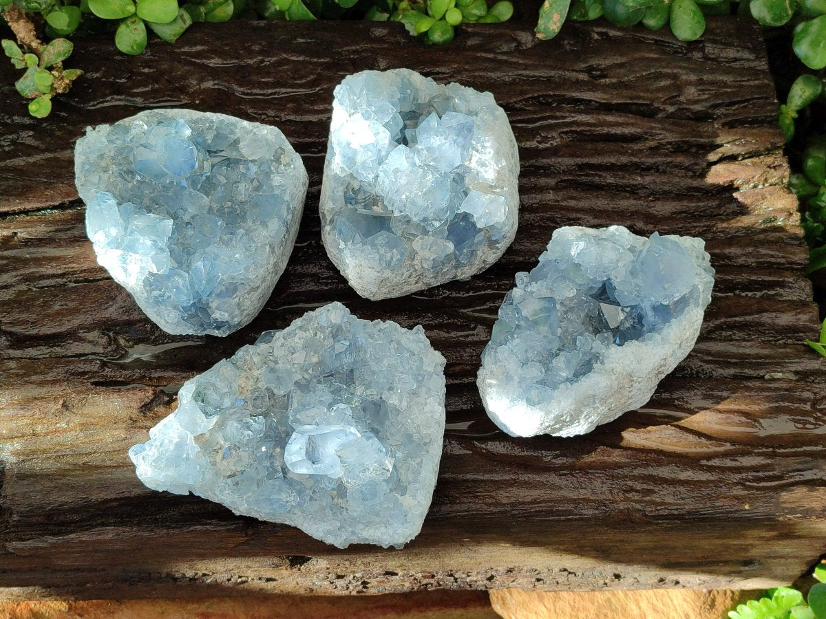 Natural Blue Celestite Geode Specimens x 4 From Sakoany, Madagascar