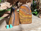Polished Golden Tigers Eye With Banded Iron Stone Standing Free Forms x 2 From Prieska, South Africa