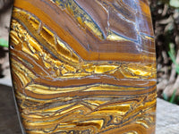 Polished Golden Tigers Eye With Banded Iron Stone Standing Free Forms x 2 From Prieska, South Africa