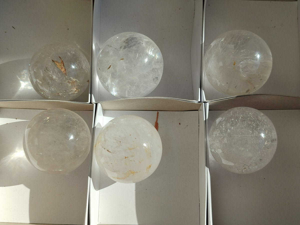 Polished Clear Quartz Crystal Balls x 6 From Madagascar