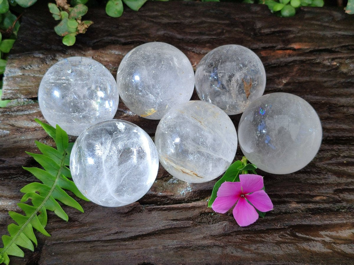 Polished Clear Quartz Crystal Balls x 6 From Madagascar
