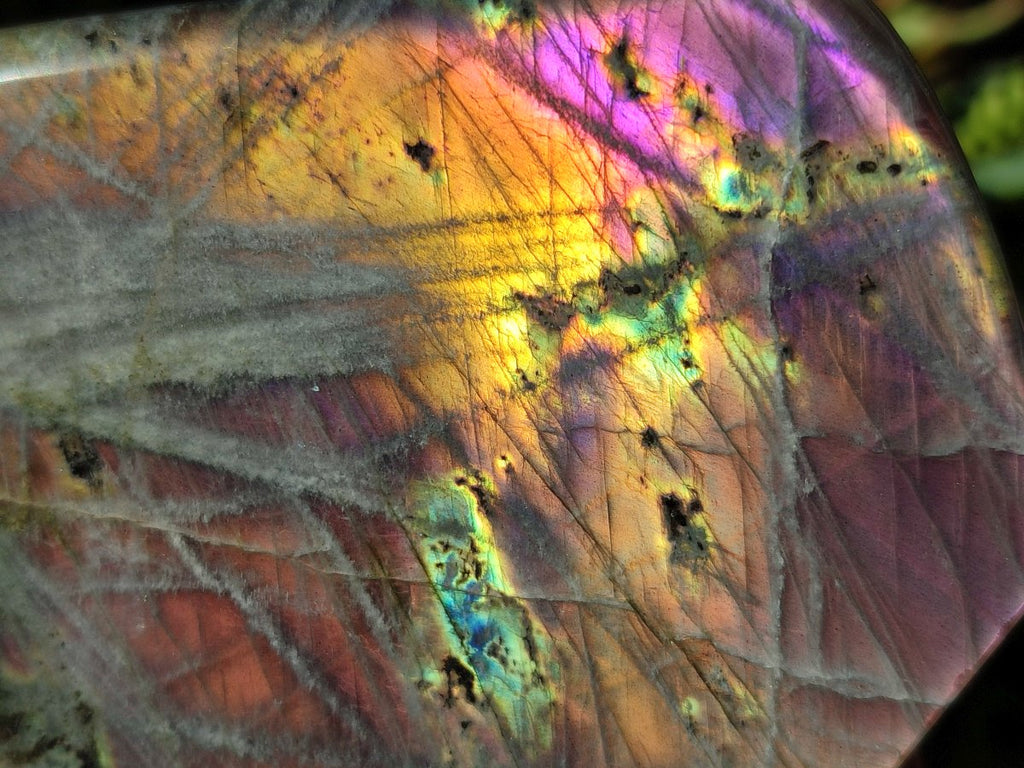 Polished Rare Purple Sunset Flash Labradorite Standing Free Forms x 3 From Madagascar