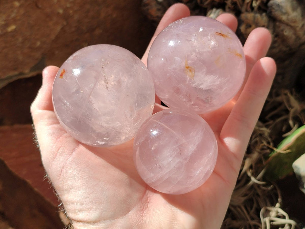 Polished Gemmy Star Rose Quartz Spheres x 4 From Madagascar