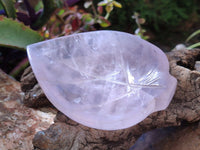 Hand Made Gemmy Rose Quartz Leaf Bowls x 6 From Madagascar