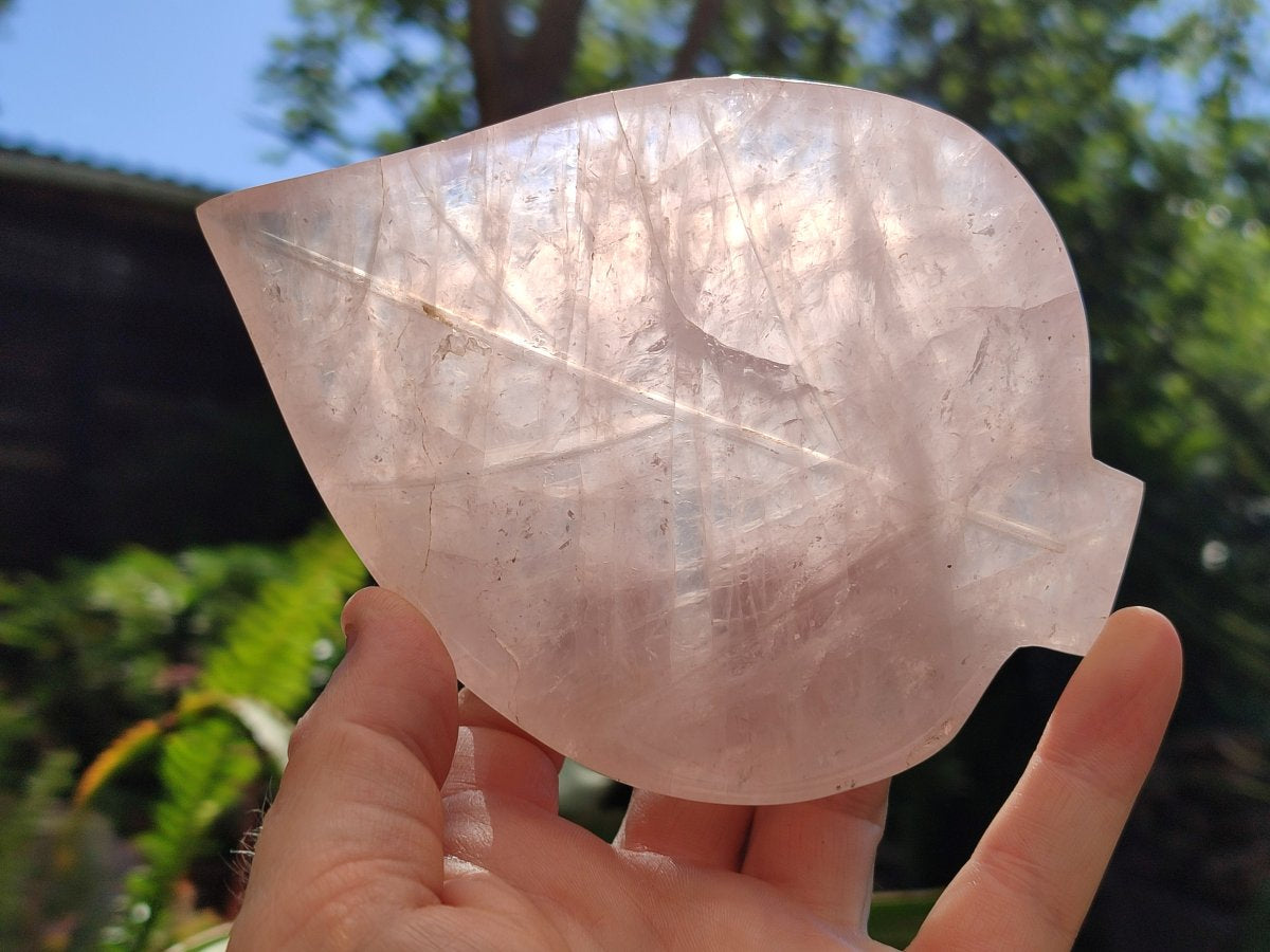 Hand Made Gemmy Rose Quartz Leaf Bowls x 6 From Madagascar