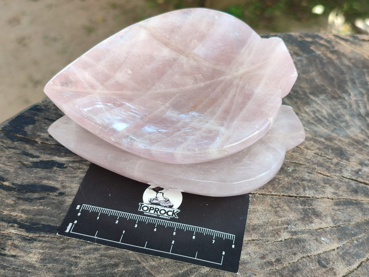 Hand Made Gemmy Rose Quartz Leaf Bowls x 6 From Madagascar