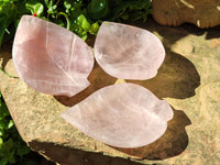 Hand Made Gemmy Rose Quartz Leaf Bowls x 6 From Madagascar