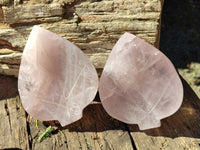 Hand Made Gemmy Rose Quartz Leaf Bowls x 6 From Madagascar
