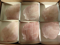 Hand Made Gemmy Rose Quartz Leaf Bowls x 6 From Madagascar