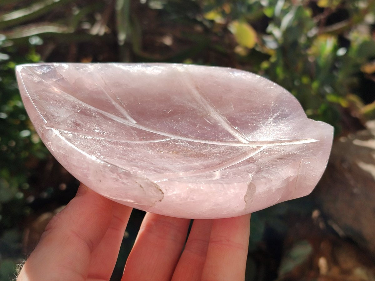 Hand Made Gemmy Rose Quartz Leaf Bowls x 6 From Madagascar