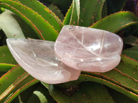 Hand Made Gemmy Rose Quartz Leaf Bowls x 6 From Madagascar