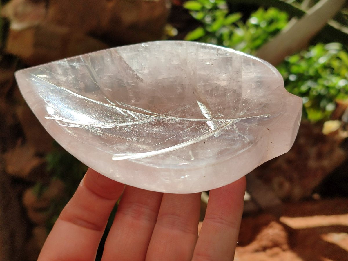 Hand Made Gemmy Rose Quartz Leaf Bowls x 6 From Madagascar